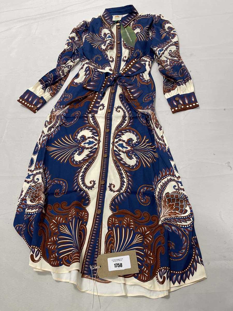 Lot Farm Rio arabesque scarf blue midi dress size L