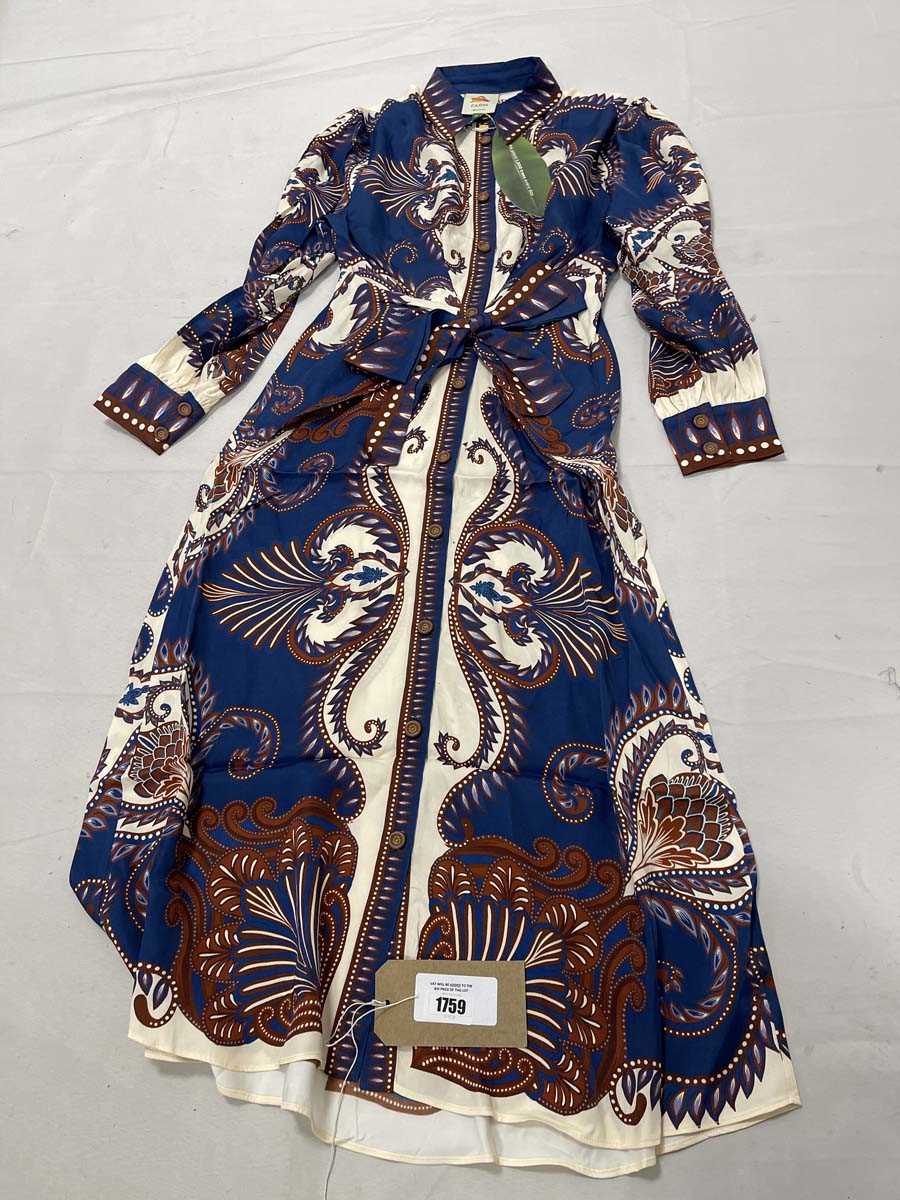 Lot Farm Rio arabesque scarf blue midi dress size L