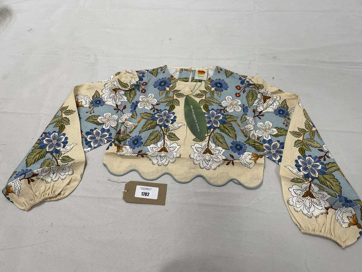 Lot Farm Rio garden scarf blue long sleeve blouse...