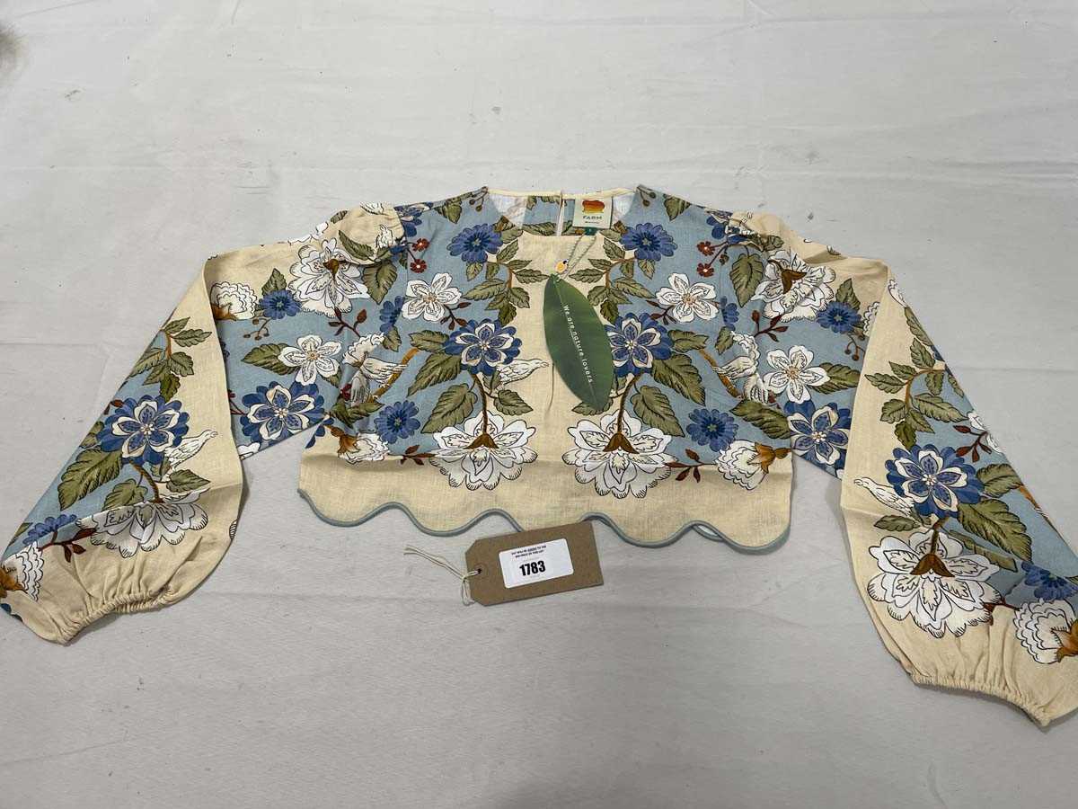 Lot Farm Rio garden scarf blue long sleeve blouse...