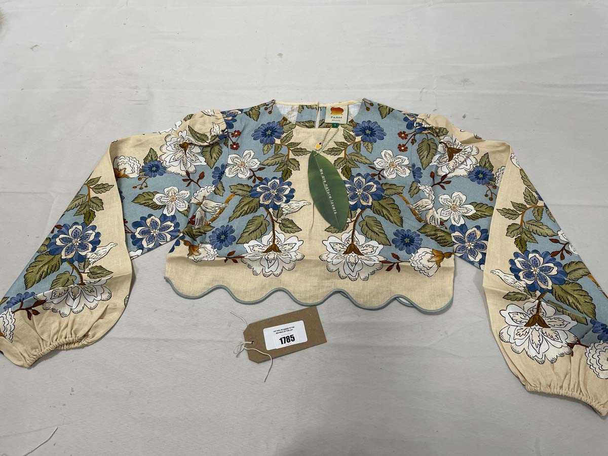 Lot Farm Rio garden scarf blue long sleeve blouse...