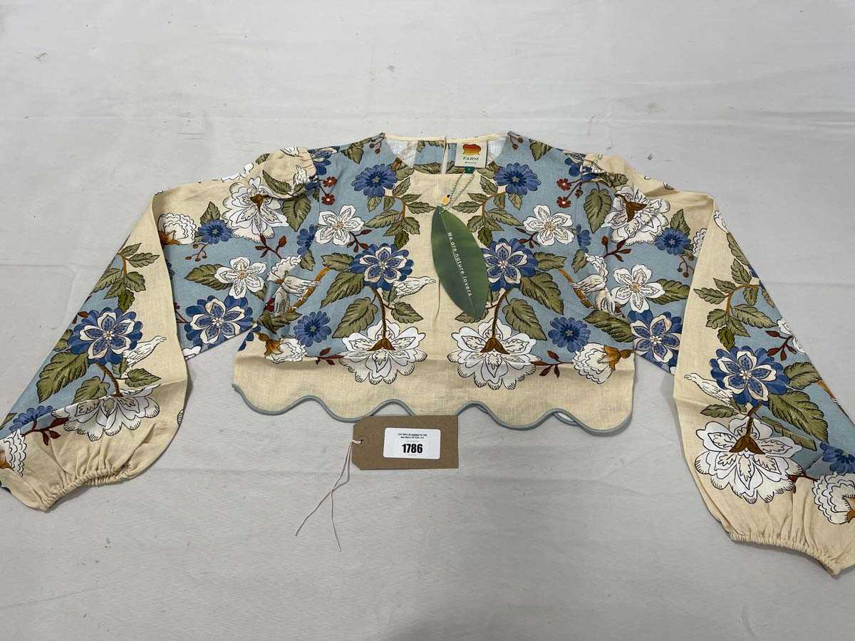 Lot Farm Rio garden scarf blue long sleeve blouse...