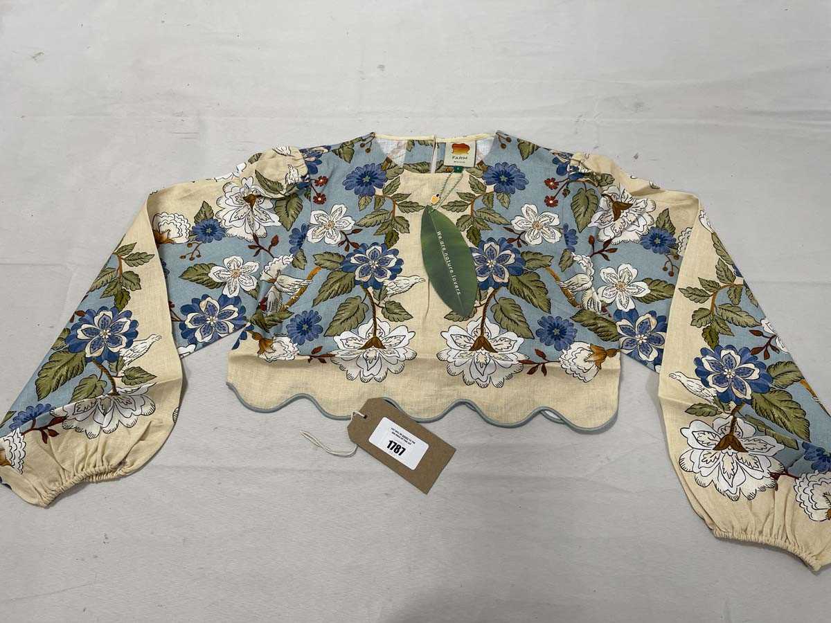 Lot Farm Rio garden scarf blue long sleeve blouse...