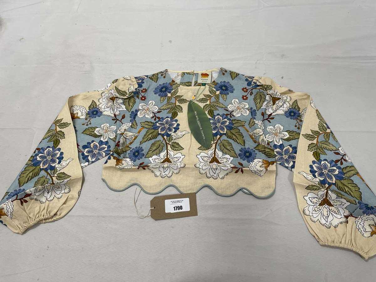 Lot Farm Rio garden scarf blue long sleeve blouse...