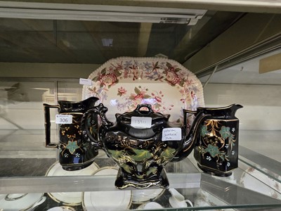 Lot 306 - A Spode floral decorated octagonal meat plate...