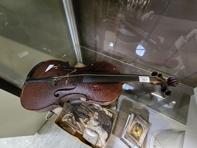 Lot 357 - A distressed antique violin, AF