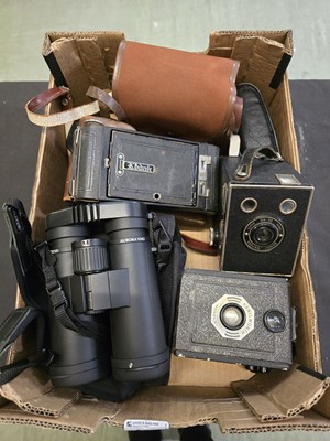 Lot 396 - Carton containing an assortment of cameras and...