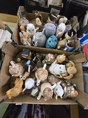 Lot 439 - Two trays of assorted figures, pots etc. in...