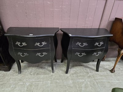 Lot 37 - Two reproduction black painted bombe style...