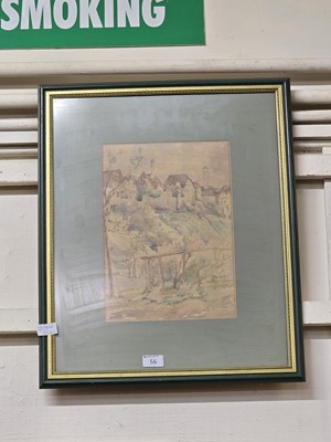 Lot 56 - A framed and glazed watercolour of town scene...