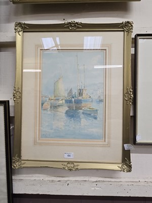 Lot 44 - Gilt framed and glazed watercolour of harbour...