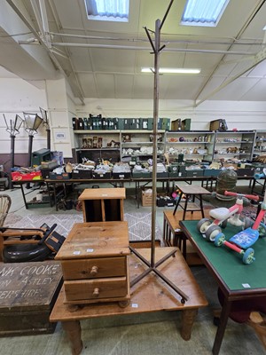 Lot 114 - A pine CD rack along with pine coffee table,...