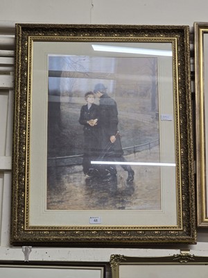 Lot 48 - Gilt framed and glazed print of courting...