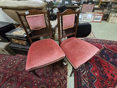 Lot 125 - A pair of Edwardian mahogany lattice back...