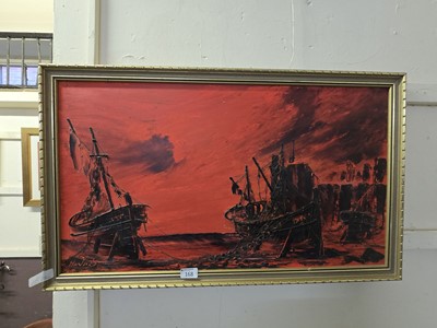Lot 168 - A gilt framed oil on board depicting sailing...