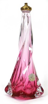 Lot 153 - A Val St Lambert Belgium pink cased-glass lamp...