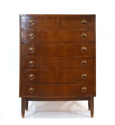 Lot 120 - A 1960's Danish beech bow-fronted chest of six...