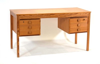 Lot 123 - A Danish pine twin-pedestal desk on square...