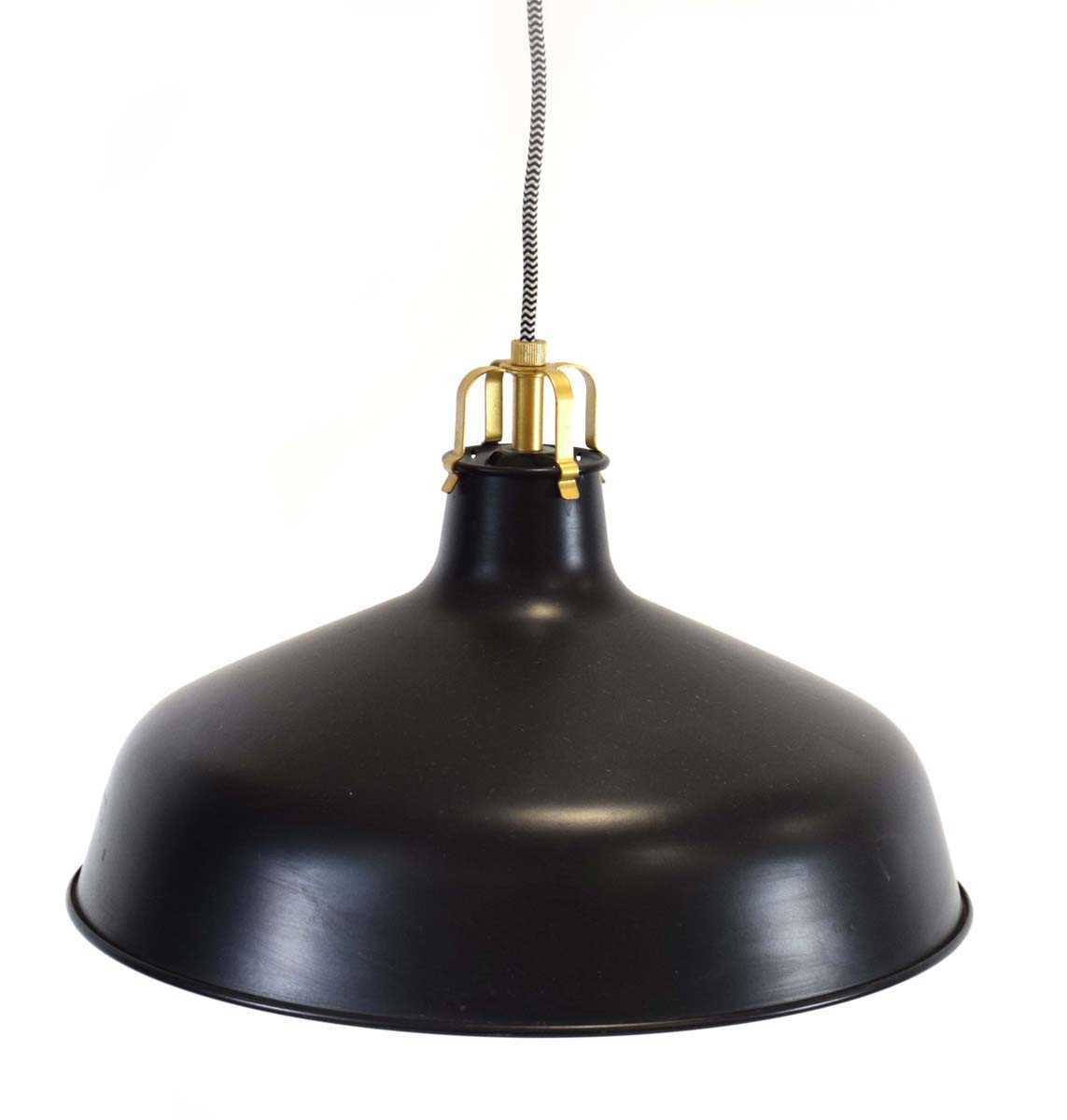 Lot 31 - A black enamelled pendant light with brass...